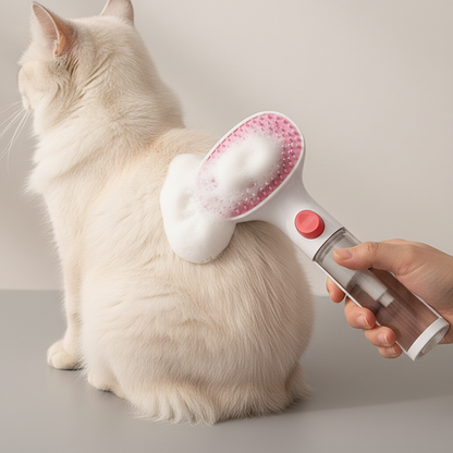 Foam grooming on cat