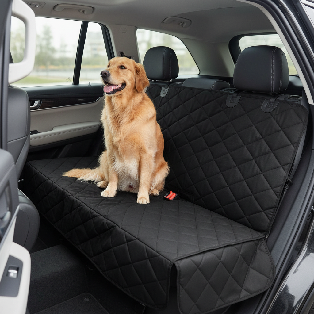 Golden Retriever on seat cover